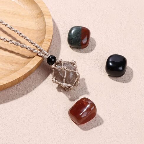 GolbalJew 7 شقرا قلادة بلورات شفاء الأحجار مع حبل نسج يدوي ملفوف حامل أحجار كريمة الريكي ومجموعة مجوهرات كريستال مع سلك قابل للتعديل للتأمل، اليوغا، الديكور، النساء والرجال in Kuwait