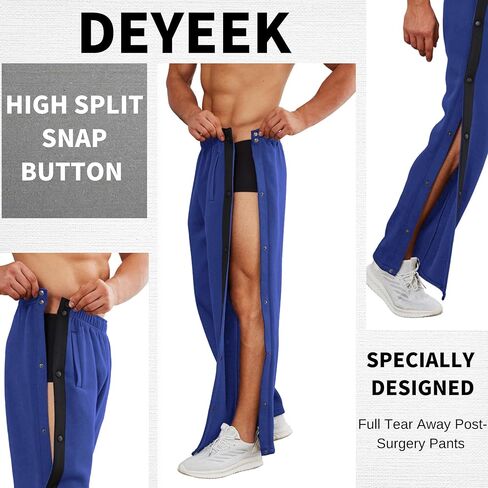 سراويل Deyeek الرجالية القطنية الممزقة بعد العمليات الجراحية من الصوف ذات فتحة عالية بزر كبس كاجوال لكرة السلة مع جيوب in Kuwait