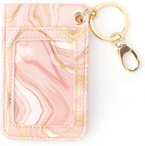 حامل بطاقة الهوية Kedzie Essentials فقط من الجلد النباتي مع نافذة شفافة و3 فتحات للبطاقات وحلقة مفاتيح كلاسيكية - أصدقاء للأبد in Kuwait