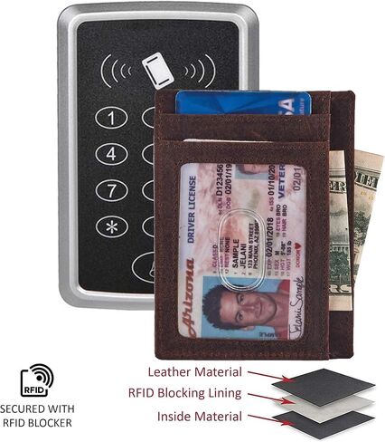 محفظة نحيفة صغيرة الحجم وجيب أمامي تعمل بتقنية RFID وحامل بطاقات الائتمان من الجلد الحقيقي للرجال والنساء in Kuwait