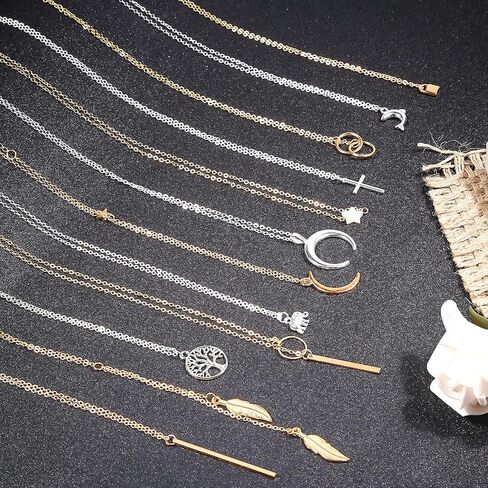 مجموعة قلادات Thrilez للنساء والفتيات المراهقات، 24 قطعة من القلادات الفضية والذهبية البسيطة ذات الطبقات العصرية، قلادات متدلية عصرية مجوهرات للسترات والجينز والتنانير والسترات والفستان اليومي in Kuwait