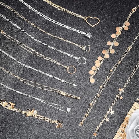 مجموعة قلادات Thrilez للنساء والفتيات المراهقات، 24 قطعة من القلادات الفضية والذهبية البسيطة ذات الطبقات العصرية، قلادات متدلية عصرية مجوهرات للسترات والجينز والتنانير والسترات والفستان اليومي in Kuwait