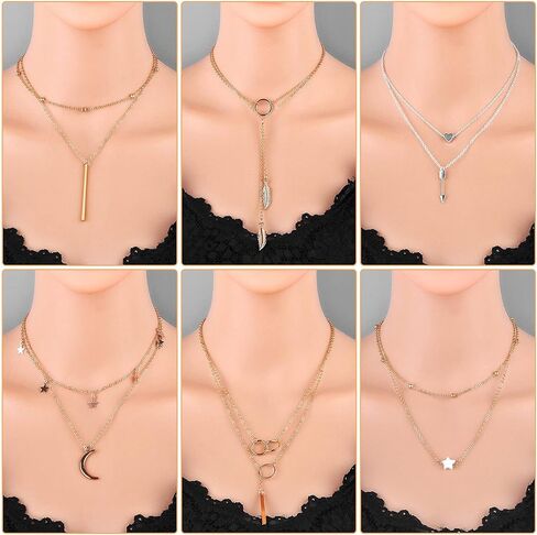 مجموعة قلادات Thrilez للنساء والفتيات المراهقات، 24 قطعة من القلادات الفضية والذهبية البسيطة ذات الطبقات العصرية، قلادات متدلية عصرية مجوهرات للسترات والجينز والتنانير والسترات والفستان اليومي in Kuwait
