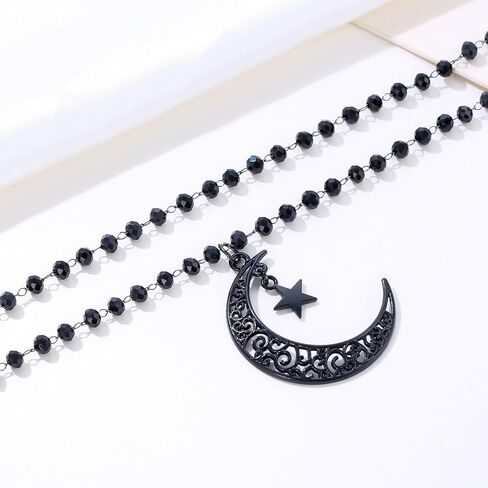 SENNI Halloween Black Gothic Bead Cross Pendant Necklace Spider Spider Web Moon Stars choker Necklace Layered Choker Necklace For Women Girls in Kuwait
