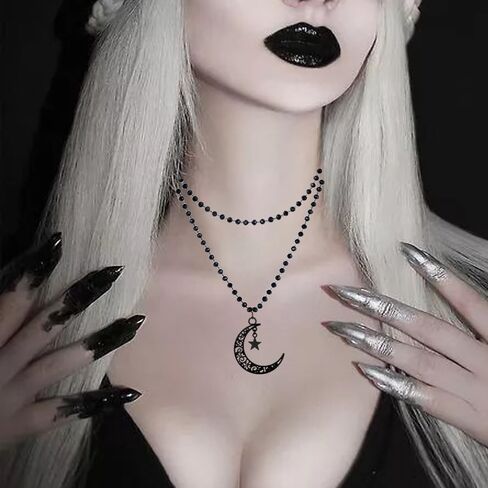 SENNI Halloween Black Gothic Bead Cross Pendant Necklace Spider Spider Web Moon Stars choker Necklace Layered Choker Necklace For Women Girls in Kuwait