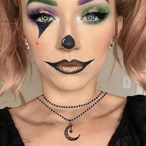 SENNI Halloween Black Gothic Bead Cross Pendant Necklace Spider Spider Web Moon Stars choker Necklace Layered Choker Necklace For Women Girls in Kuwait