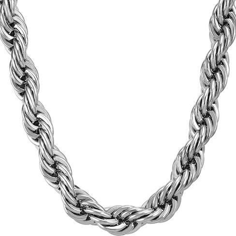 TUOKAY Big Silver Stainless Steel Rope Chain Necklace for Men Women 24 inch Length Chain 11mm Thick Rapper Rope Chain Costume for Rapper and Rap Gangsta in Kuwait