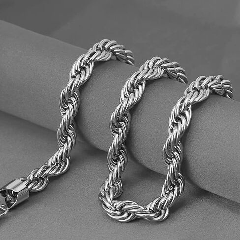 TUOKAY Big Silver Stainless Steel Rope Chain Necklace for Men Women 24 inch Length Chain 11mm Thick Rapper Rope Chain Costume for Rapper and Rap Gangsta in Kuwait