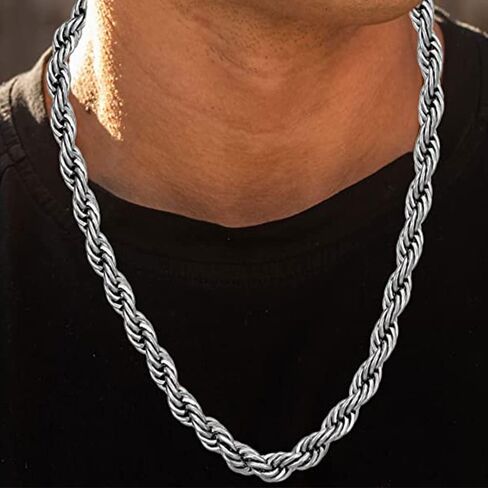 TUOKAY Big Silver Stainless Steel Rope Chain Necklace for Men Women 24 inch Length Chain 11mm Thick Rapper Rope Chain Costume for Rapper and Rap Gangsta in Kuwait