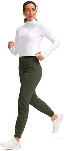 SANTINY المرأة صوف مبطن الركض مقاومة للماء عالية الخصر الحرارية Sweatpants سراويل شتوية المشي لمسافات طويلة الجري جيوب in Kuwait