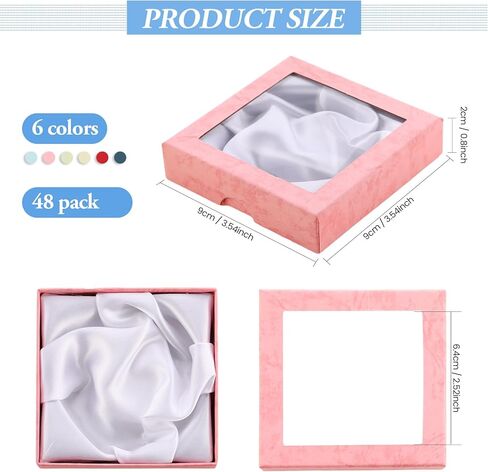 Yeaqee 48 Pcs Jewelry Gift Box 3.5 x 3.5 x 0.8inch Square Cardboard Jewelry Boxes Gift Boxes with Clear Lids Jewelry Packaging Boxes for Christmas Bracelet Earring Necklace Weddings Birthday, 6 Colors in Kuwait