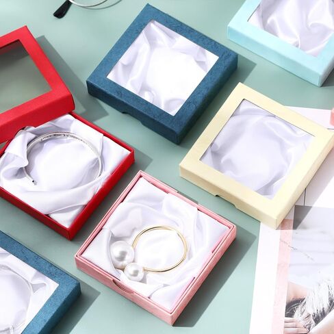 Yeaqee 48 Pcs Jewelry Gift Box 3.5 x 3.5 x 0.8inch Square Cardboard Jewelry Boxes Gift Boxes with Clear Lids Jewelry Packaging Boxes for Christmas Bracelet Earring Necklace Weddings Birthday, 6 Colors in Kuwait