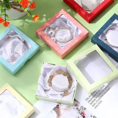Yeaqee 48 Pcs Jewelry Gift Box 3.5 x 3.5 x 0.8inch Square Cardboard Jewelry Boxes Gift Boxes with Clear Lids Jewelry Packaging Boxes for Christmas Bracelet Earring Necklace Weddings Birthday, 6 Colors in Kuwait