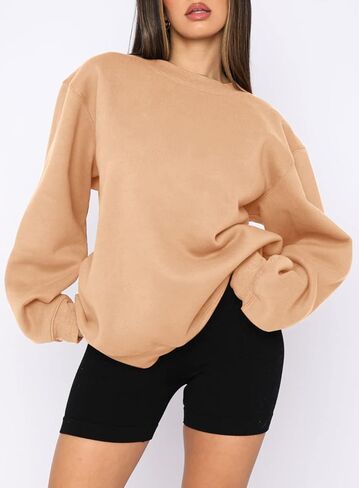 سويت شيرت نسائي من Beaully ذو فتحة رقبة مستديرة وأكمام طويلة، بلوفر كاجوال سادة، قمصان علوية in Kuwait