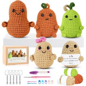 مجموعات تاكيو كروشيه، 5 قطع بطاطس إيجابية، مجموعة كروشيه للمبتدئين، لوازم أدوات الحياكة DIY للأطفال والكبار الذين يتعلمون من خلال دروس فيديو خطوة بخطوة - غزل كافٍ للكروشيه 5-7 مجموعات بطاطس in Kuwait