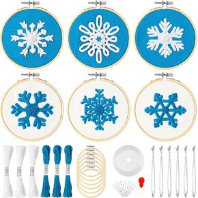 K1tpde 6 مجموعة طقم التطريز الشتوي للمبتدئين، رقاقات الثلج البيضاء، مجموعة إبرة DIY مع تعليمات نمط التطريز، خيوط طوقية، إبر، حبل خيط وشريط لتزيين شجرة عيد الميلاد in Kuwait