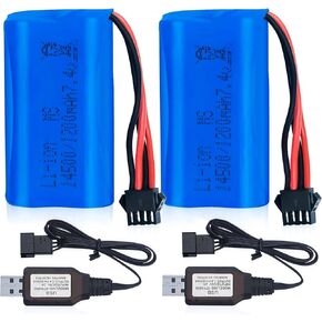 Anstoy 7.4V بطارية ليثيوم أيون 1200 مللي أمبير قابلة لإعادة الشحن SM-4P قابس شحن/استخدام التكامل مع كابل شاحن USB ملحقات جل الناسف للتحكم عن بعد في سيارة قارب RC (عبوتان)