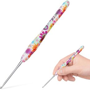 Katech Crochet Hook Size B/ 2.25mm Pink, Ergonomic Small Crochet Hooks Handles with Soft Rubber Grip for Arthritic Hands, Extra Long Metal Crochet Needles for Crochet Beginners