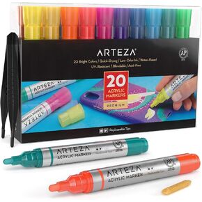 ARTEZA Acrylic Paint Markers, Set of 40 Acrylic Paint Pens in Assorted Colors, Art & Craft Supplies for Glass, Pottery, Ceramic, Plastic, Rock, and Canvas Painting in Kuwait