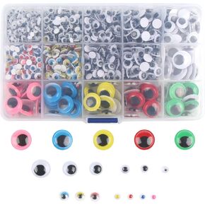 LOMIMOS 1500Pcs Wiggle Googly Eyes with Self-Adhesive,4mm-15mm,for DIY Craft Decoration