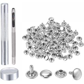 uxcell 50 Sets Leather Rivets Silver Tone 8mm Double Cap Brass Rivet Leather Studs with Setting Tools