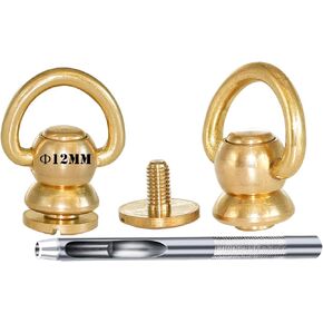 Brass Rivets Purse Ball Studs Rivets Nails Chicago Stud Screw 360 Rotatable D Ring Brass Rivets DIY Leather Collar Belt Handbag Shoes Case Motorcycle Furs Jeans Brass Rivets (Small D Ring, 2pcs)