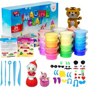 Imagine Clay - Creative Fun Clay Kit - 24 Vibrant Colors Air Dry Modeling Clay, 5 Sculpting Tools, 30+ Fun Accessories, Extra Sealed Bags, Illustrated Project Booklet, Ages 3-12+ in Saudi Arabia
