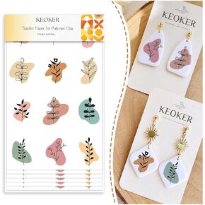 Keoker Flower Transfer Paper for Polymer Clay - 6 Design 12 Pcs Transfer Paper Clay, Floral Polymer Clay Transfer Sheets for Earring Making, Working with Polymer Clay Cutters (Transfer stickers paper)
