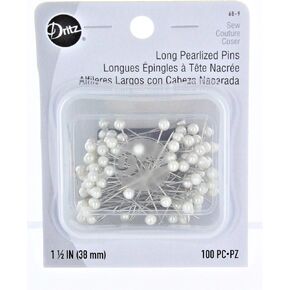 Dritz 68-9 Pearlized Pins, Long, White, 1-1/2-Inch (100-Count)