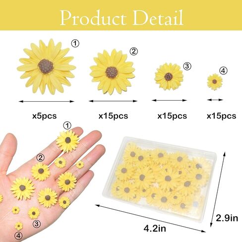 HADDIY Resin Sunflower for Craft,50 Pcs Small Flatback Yellow Decorative Daisy Flowers for Scrapbook Embellishment,DIY and Sunflower Party Decorations-No Hole in Kuwait