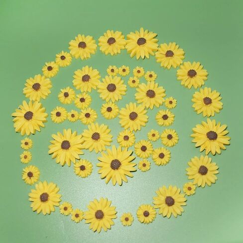HADDIY Resin Sunflower for Craft,50 Pcs Small Flatback Yellow Decorative Daisy Flowers for Scrapbook Embellishment,DIY and Sunflower Party Decorations-No Hole in Kuwait