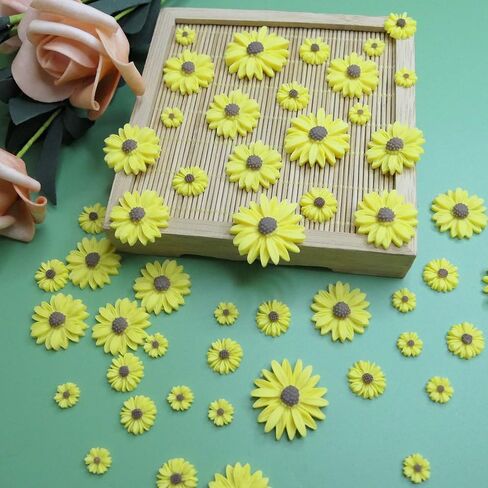 HADDIY Resin Sunflower for Craft,50 Pcs Small Flatback Yellow Decorative Daisy Flowers for Scrapbook Embellishment,DIY and Sunflower Party Decorations-No Hole in Kuwait