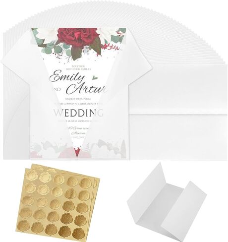 50 حزمة من سترات Vellum المطوية مسبقًا لدعوات 5 × 7، وسترات ورقية من ورق Vellum، ودعوات زفاف شفافة من ورق Vellum لحفلات الزفاف وحفلات استقبال المولود الجديد (50 قطعة 5x7 بوصة) in Kuwait