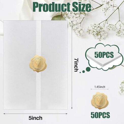 50 حزمة من سترات Vellum المطوية مسبقًا لدعوات 5 × 7، وسترات ورقية من ورق Vellum، ودعوات زفاف شفافة من ورق Vellum لحفلات الزفاف وحفلات استقبال المولود الجديد (50 قطعة 5x7 بوصة) in Kuwait