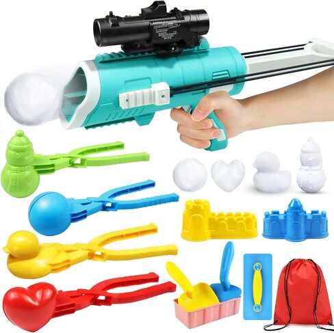 مجموعة ألعاب صانع كرات الثلج مع مسدس كرات الثلج، 12 قطعة من ألعاب الثلج الشتوية مع بطة واحدة/1 حب/1 رجل ثلج/1 كرة ثلج، مشبك كرة الثلج، قاذفة كرة الثلج/حقيبة حمل، لعبة قتال الثلج في الهواء الطلق للأطفال/الكبار in Kuwait