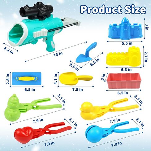 مجموعة ألعاب صانع كرات الثلج مع مسدس كرات الثلج، 12 قطعة من ألعاب الثلج الشتوية مع بطة واحدة/1 حب/1 رجل ثلج/1 كرة ثلج، مشبك كرة الثلج، قاذفة كرة الثلج/حقيبة حمل، لعبة قتال الثلج في الهواء الطلق للأطفال/الكبار in Kuwait
