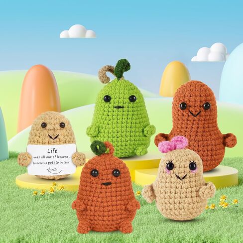 مجموعات تاكيو كروشيه، 5 قطع بطاطس إيجابية، مجموعة كروشيه للمبتدئين، لوازم أدوات الحياكة DIY للأطفال والكبار الذين يتعلمون من خلال دروس فيديو خطوة بخطوة - غزل كافٍ للكروشيه 5-7 مجموعات بطاطس in Kuwait