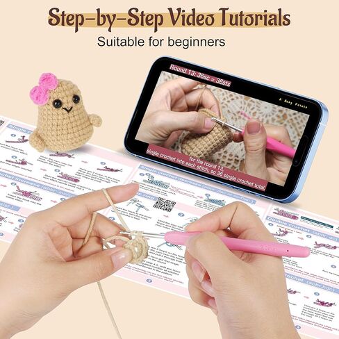 مجموعات تاكيو كروشيه، 5 قطع بطاطس إيجابية، مجموعة كروشيه للمبتدئين، لوازم أدوات الحياكة DIY للأطفال والكبار الذين يتعلمون من خلال دروس فيديو خطوة بخطوة - غزل كافٍ للكروشيه 5-7 مجموعات بطاطس in Kuwait