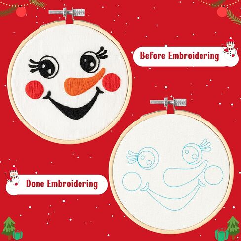K1tpde 6 Set Winter Embroidery Kit for Beginners Blue Snowflakes DIY Needlepoint Kit with Pattern Instruction Embroidery Hoop Threads Needles Needle Threader Ropes and Ribbon Christmas Tree Decoration in Kuwait