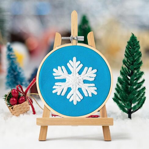 K1tpde 6 مجموعة طقم التطريز الشتوي للمبتدئين، رقاقات الثلج البيضاء، مجموعة إبرة DIY مع تعليمات نمط التطريز، خيوط طوقية، إبر، حبل خيط وشريط لتزيين شجرة عيد الميلاد in Kuwait