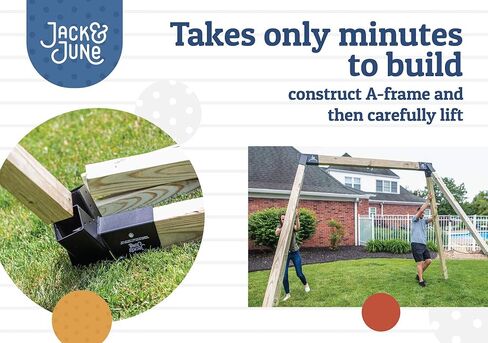 أطقم أرجوحة خشبية شديدة التحمل من جاك آند يونيو - دعامة معدنية ومعدات لتركيب مجموعة اللعب بشكل آمن وسهل in Kuwait