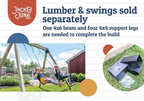 أطقم أرجوحة خشبية شديدة التحمل من جاك آند يونيو - دعامة معدنية ومعدات لتركيب مجموعة اللعب بشكل آمن وسهل in Kuwait