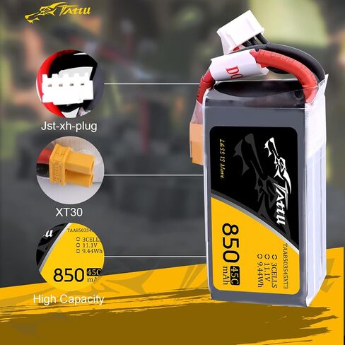 TATTU 850 مللي أمبير 11.1 فولت 45C 3S بطارية ليبو مع قابس XT30 (2 قطعة) in Saudi Arabia