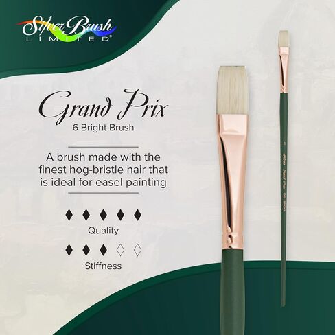 فرشاة فضية محدودة 1002 Grand Prix Bright Brush للوحات الزيتية، مقاس 12، مقبض طويل in Kuwait