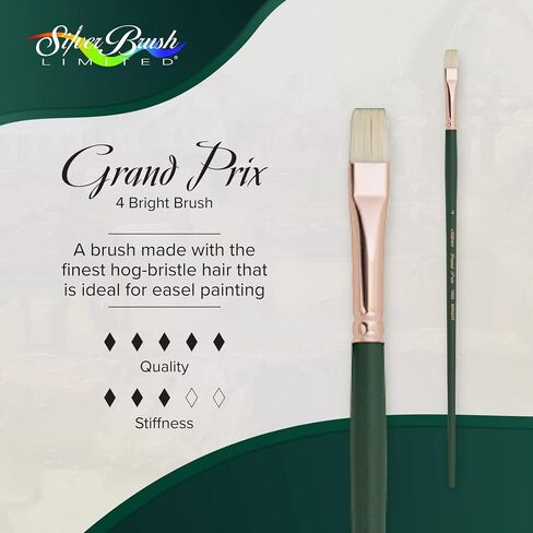 فرشاة فضية محدودة 1002 Grand Prix Bright Brush للوحات الزيتية، مقاس 12، مقبض طويل in Kuwait