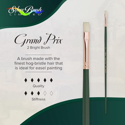 Silver Brush Limited 1002 Grand Prix Bright Brush for Oil Paintings, Size 2, Long Handle in Kuwait