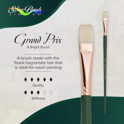فرشاة فضية محدودة 1002 Grand Prix Bright Brush للوحات الزيتية، مقاس 12، مقبض طويل in Kuwait
