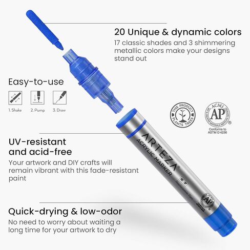 ARTEZA Acrylic Paint Markers, Set of 40 Acrylic Paint Pens in Assorted Colors, Art & Craft Supplies for Glass, Pottery, Ceramic, Plastic, Rock, and Canvas Painting in Kuwait