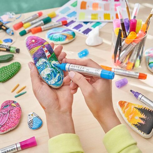 ARTEZA Acrylic Paint Markers, Set of 40 Acrylic Paint Pens in Assorted Colors, Art & Craft Supplies for Glass, Pottery, Ceramic, Plastic, Rock, and Canvas Painting in Kuwait