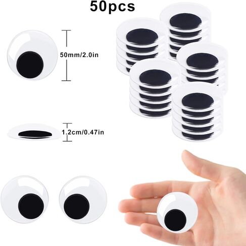 LOMIMOS 2inch Black Wiggle Googly Eyes with Self-Adhesive,Large Black Round Plastic Googly Eyes for DIY Craft Decoration(50PCS) in Saudi Arabia